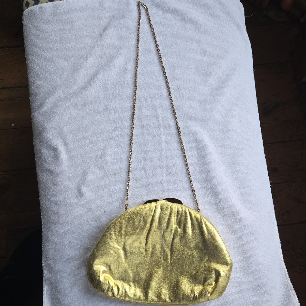 Vintage Gold Lamé Evening Clutch | MCM Metallic Gold Chain Bag | USA